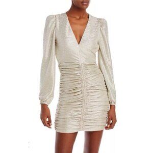 Spring & Mercer Metallic Silver Long Sleeve Sheath Cocktail Party Dress L NWT